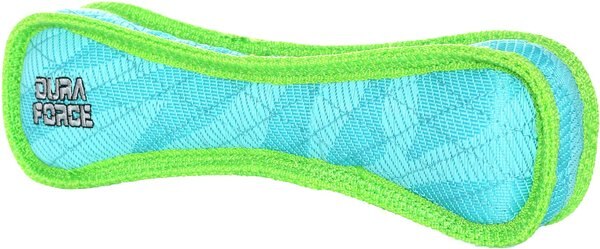 DuraForce Bone Tiger Squeaky Plush Dog Toy, Blue/Green