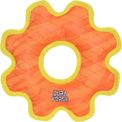 DuraForce Med Gear Ring Tiger Squeaky Plush Dog Toy, Orange/Yellow