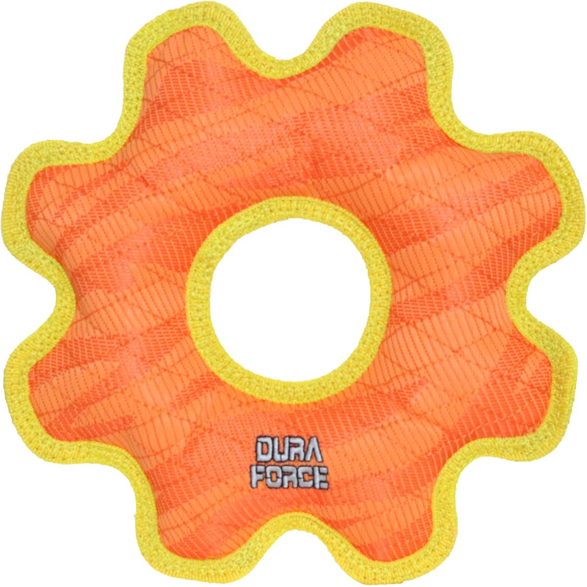 DuraForce Med Gear Ring Tiger Squeaky Plush Dog Toy, Orange/Yellow