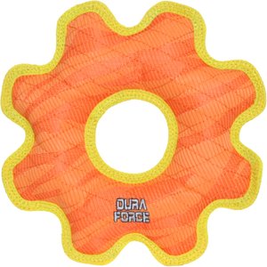 DuraForce Med Gear Ring Tiger Squeaky Plush Dog Toy, Orange/Yellow