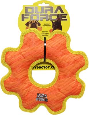 Show full view: DuraForce Med Gear Ring Tiger Squeaky Plush Dog Toy, Orange/Yellow slide 5 of 5