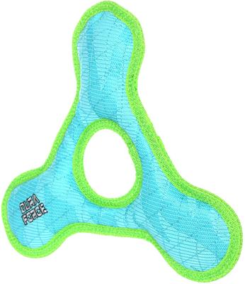 Show full view: DuraForce Triangle Ring Tiger Squeaky Plush Dog Toy, Blue/Green slide 2 of 4