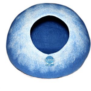 Durkha Premium Felt Cave Cat Bed, Light Blue & White