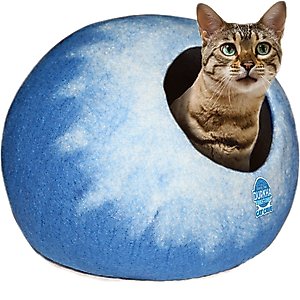 Durkha Premium Felt Cave Cat Bed, Light Blue & White