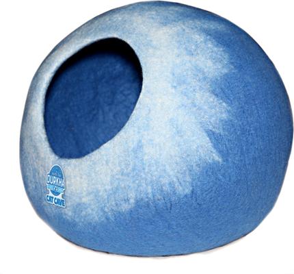 Show full view: Durkha Premium Felt Cave Cat Bed, Light Blue & White slide 3 of 5