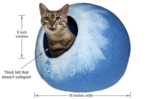 Show full view: Durkha Premium Felt Cave Cat Bed, Light Blue & White slide 4 of 5