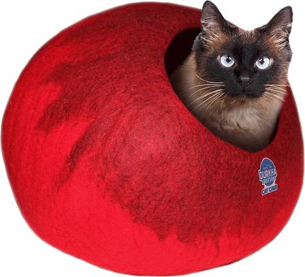 Show full view: Durkha Premium Felt Cave Cat Bed, Red & Burgundy slide 2 of 5
