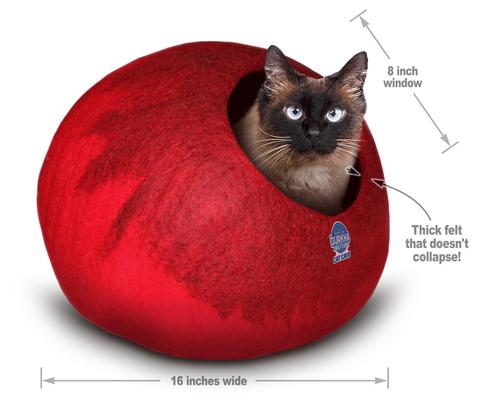 Show full view: Durkha Premium Felt Cave Cat Bed, Red & Burgundy slide 4 of 5