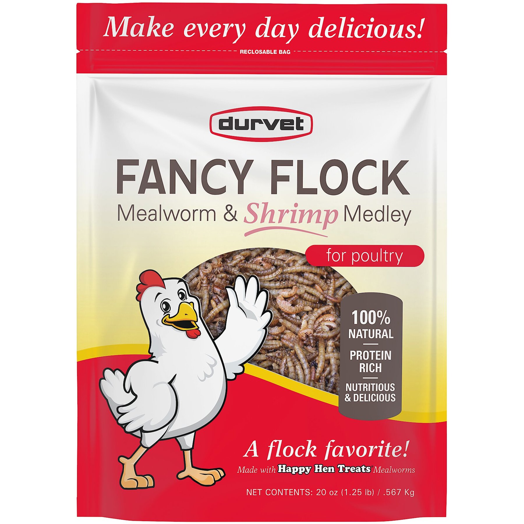 Durvet Fancy Flock Mealworm & Shrimp Medley Poultry Treats, 20-oz bag