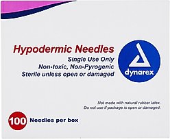 Dynarex Hypodermic Thin Wall 20 Gauge Needles, 1 Inch, 100 count