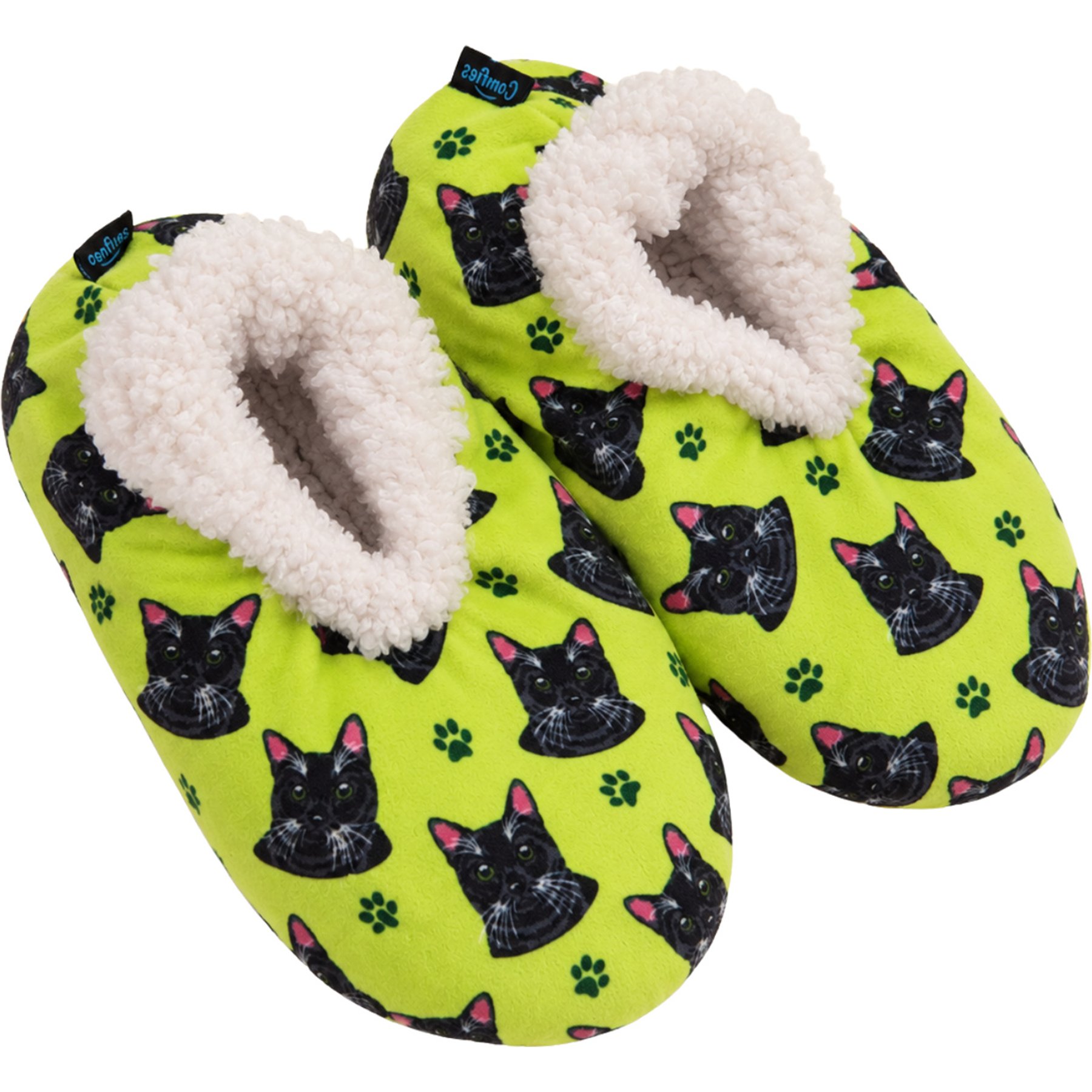 E&S PETS Black Cat Slippers, Light Green, one size