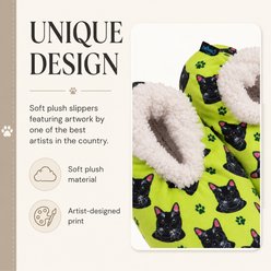 E&S PETS Black Cat Slippers, Light Green, one size slide 2 of 6