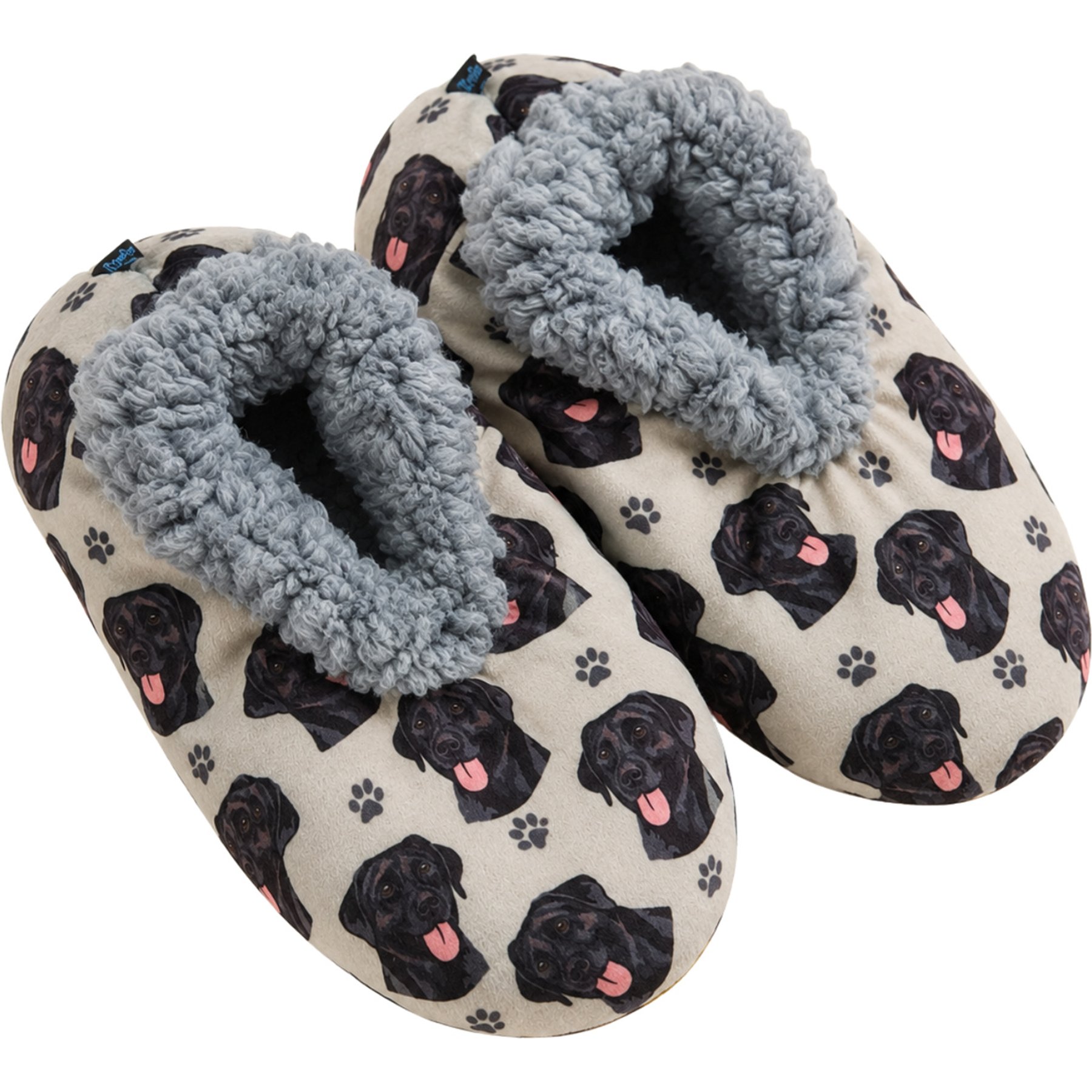 E&S PETS Black Labrador Slippers, Grey, one size