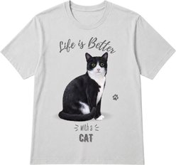 E&S PETS Black & White Cat T-Shirt, Grey, XX-Large