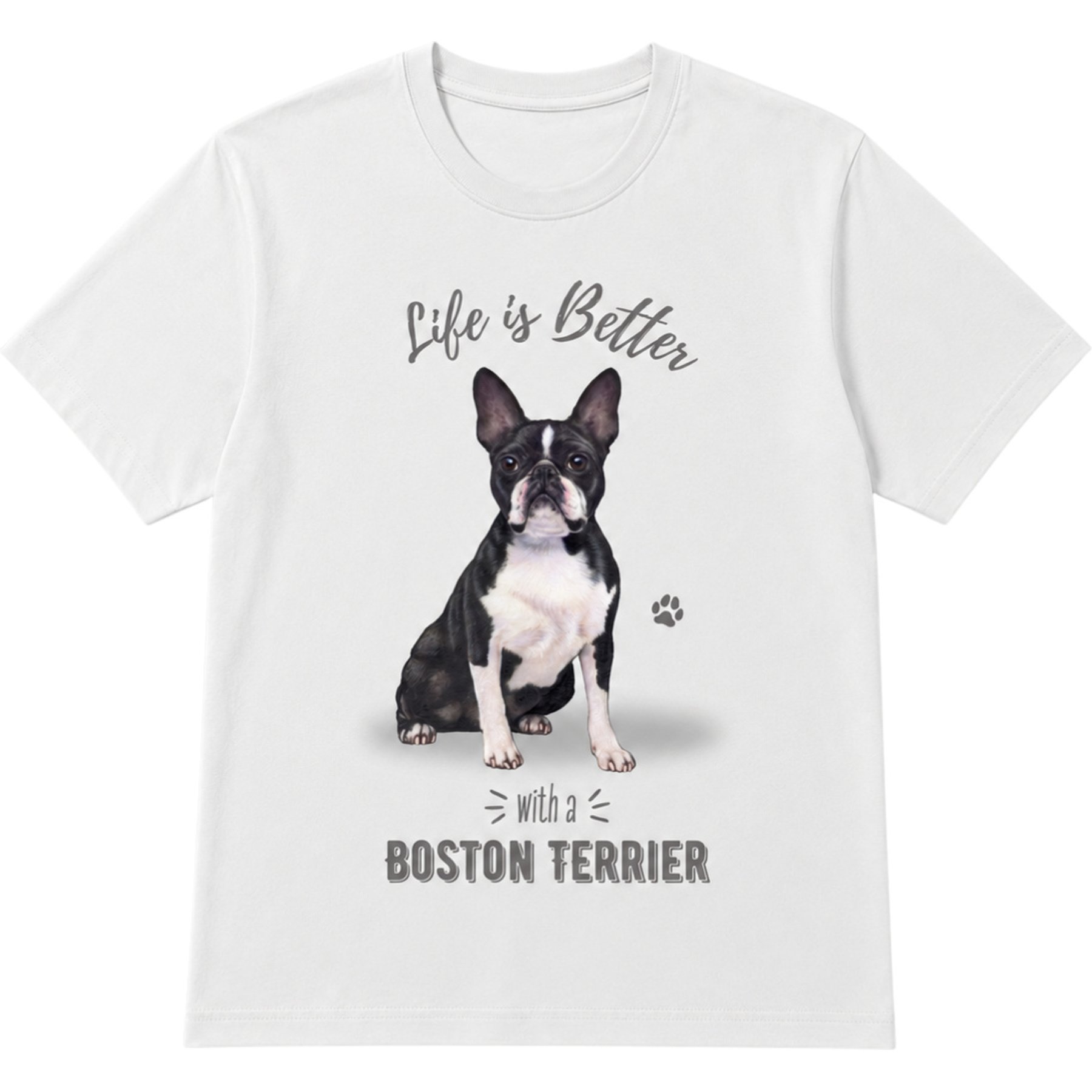 E&S PETS Boston Terrier T-Shirt, Grey, Medium