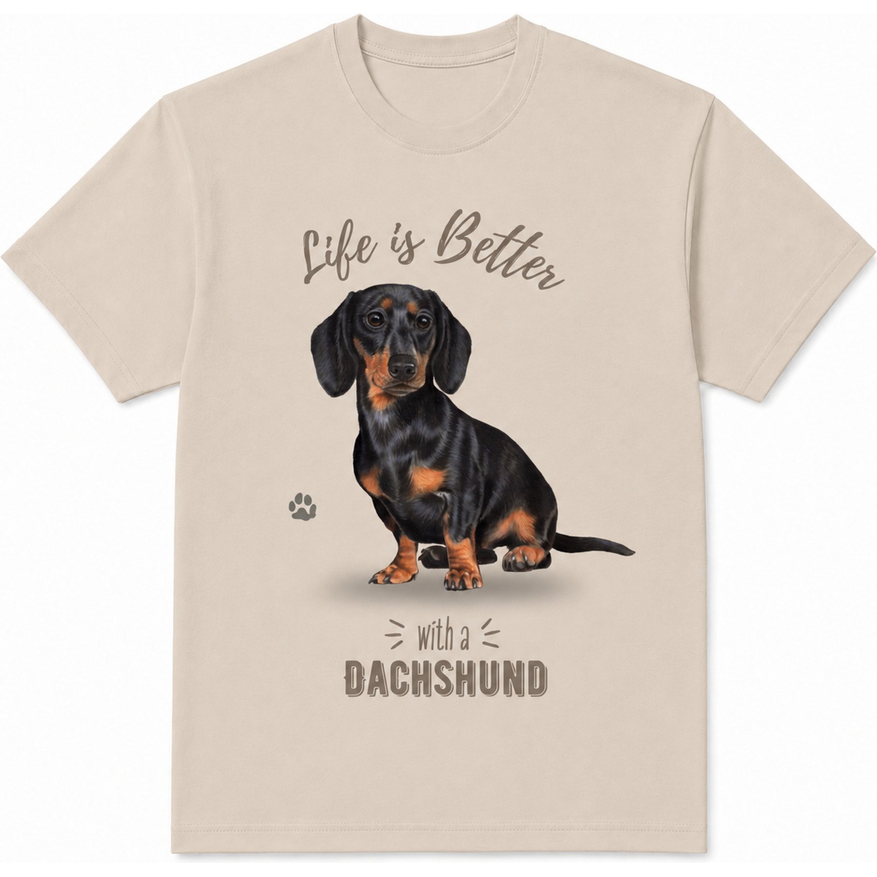 E&S PETS Dachshund Black T-Shirt, Ivory, Medium