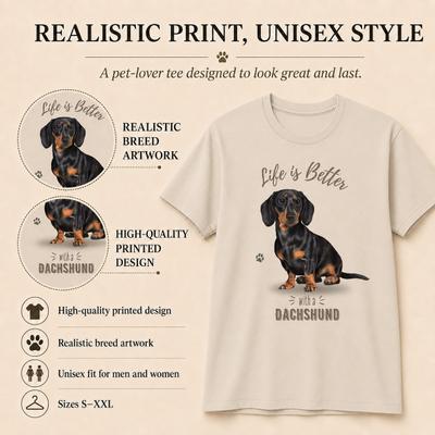 Show full view: E&S PETS Dachshund Black T-Shirt, Ivory, XX-Large slide 4 of 6