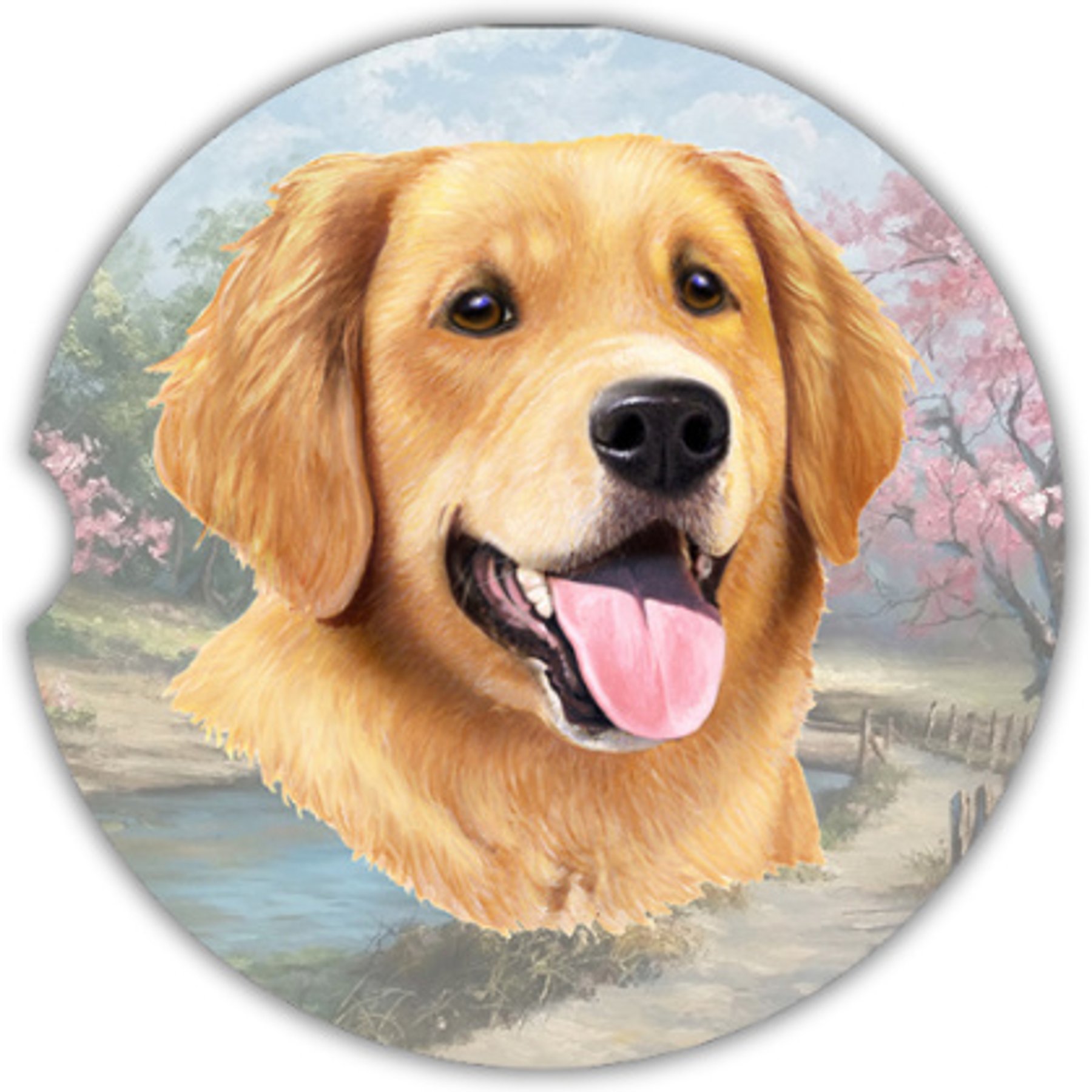 E&S PETS Golden Retriever Face Sandstone Car Coasters, 2 count