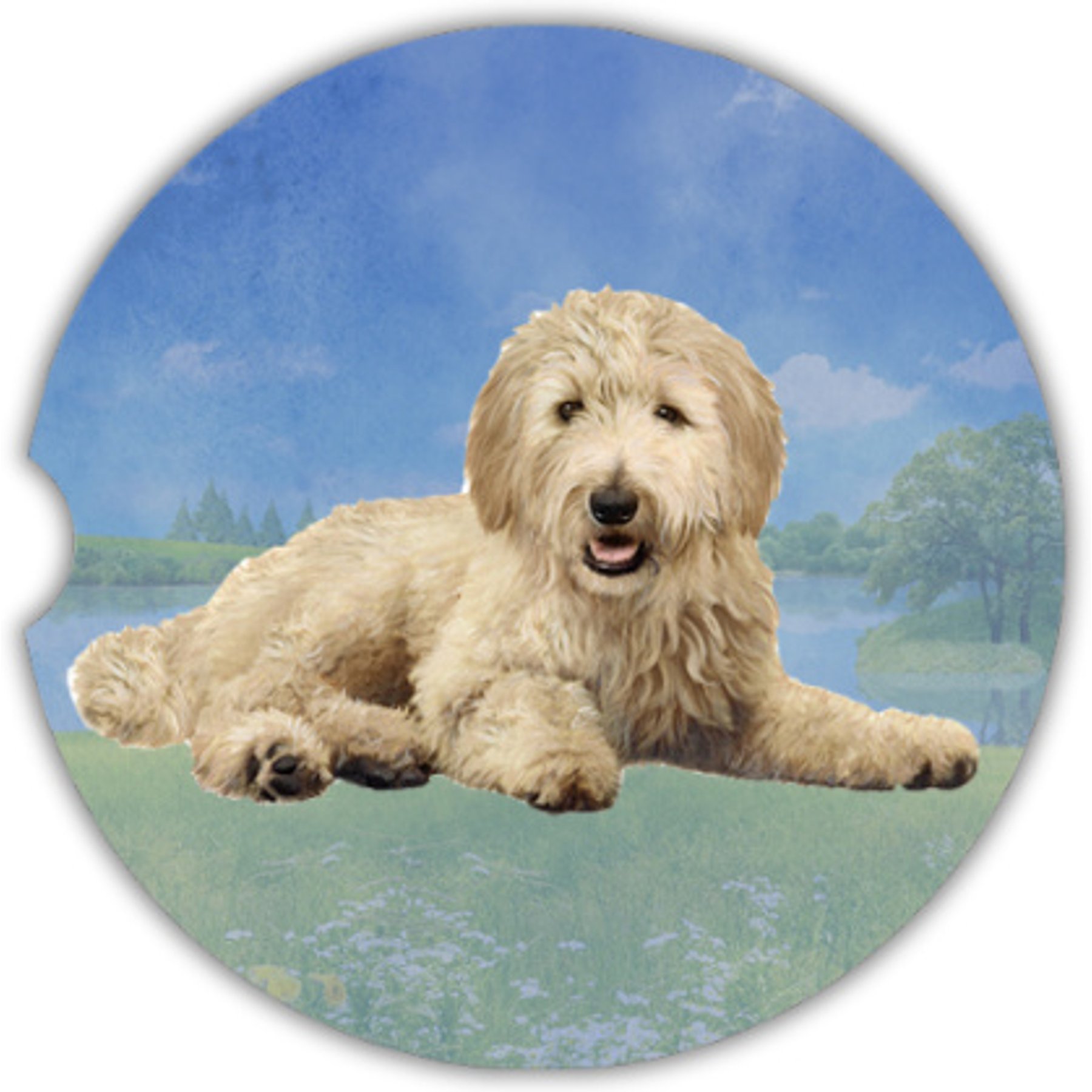 E&S PETS Goldendoodle Lying Down Sandstone Car Coasters, 2 count