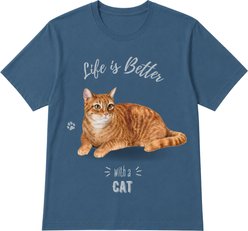 E&S PETS Orange Tabby Cat T-Shirt, Blue, Large