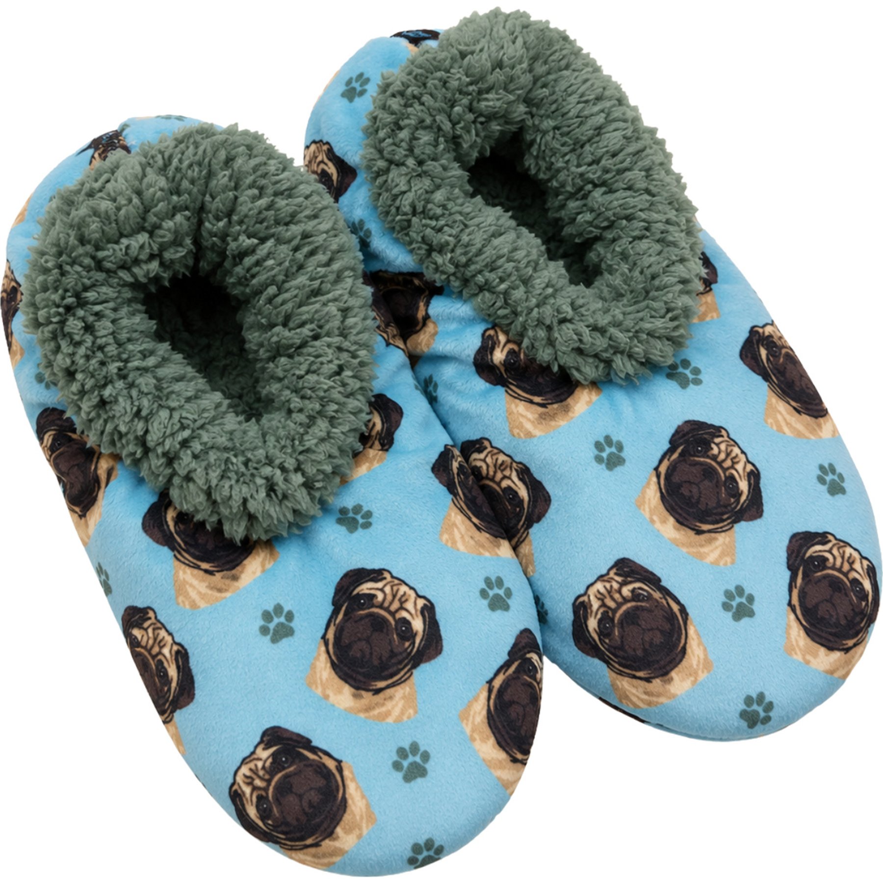 E&S PETS Pug Slippers, Teal, one size