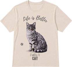 E&S PETS Silver Tabby Cat T-Shirt, Ivory, Large