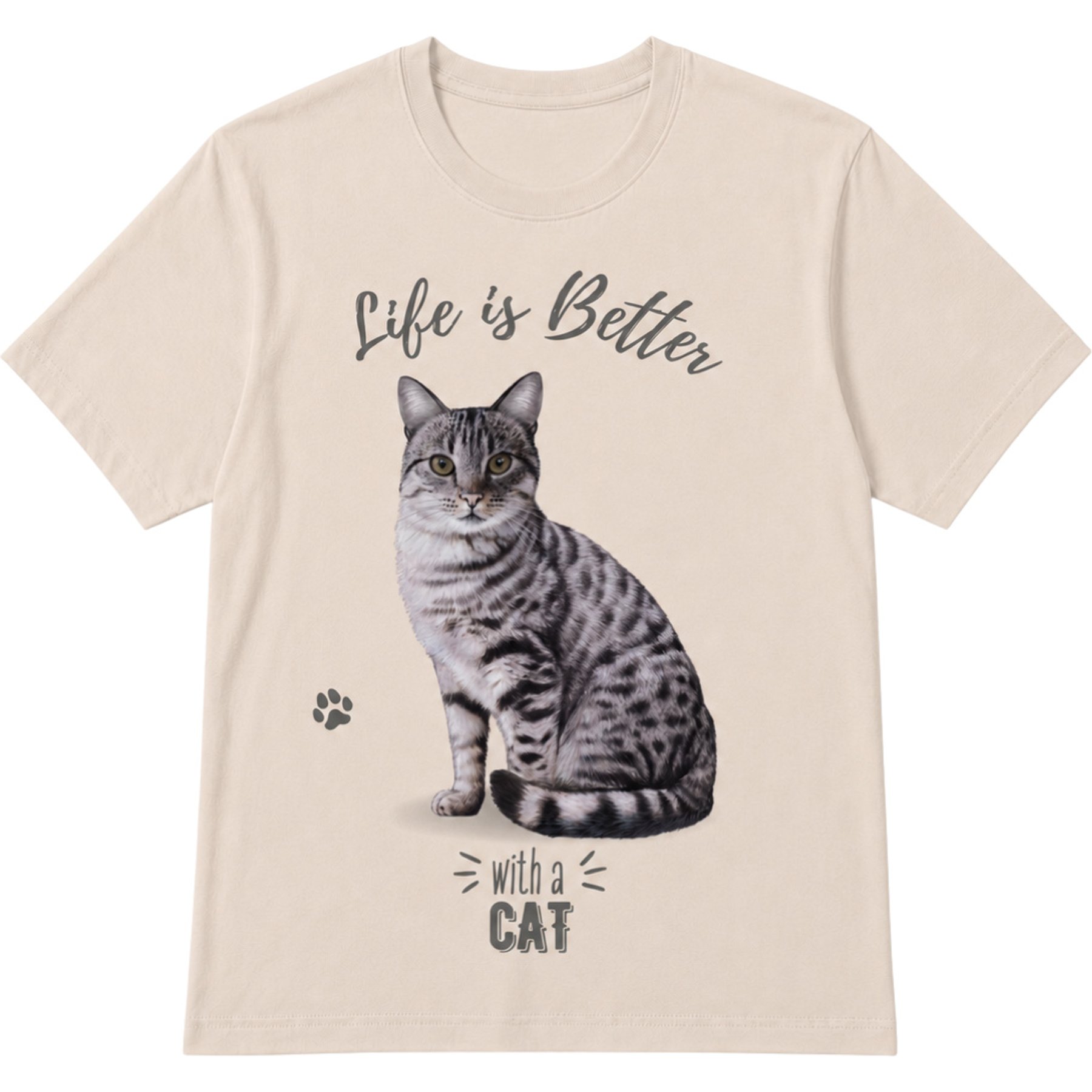 E&S PETS Silver Tabby Cat T-Shirt, Ivory, Medium