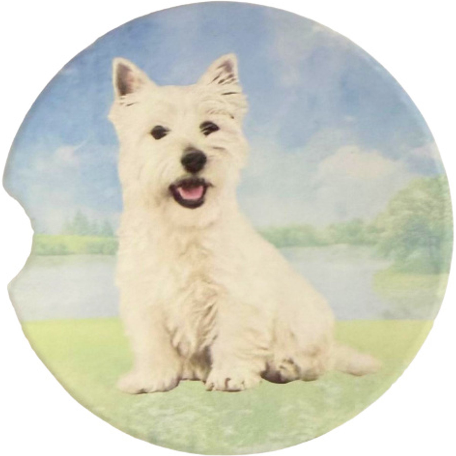 E&S PETS Westie Sitting Sandstone Car Coasters, 2 count