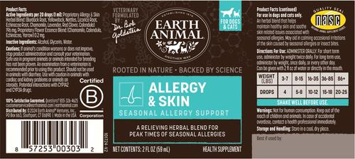 Show full view: Earth Animal Apothecary Allergy & Skin Herbal Liquid Allergy Supplement for Dogs & Cats, 2-fl oz bottle slide 3 of 12