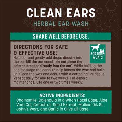 Show full view: Earth Animal Apothecary Clean Ears Natural Grooming Herbal Ear Wash Cleanser for Dogs & Cats, 4-fl oz bottle slide 5 of 8
