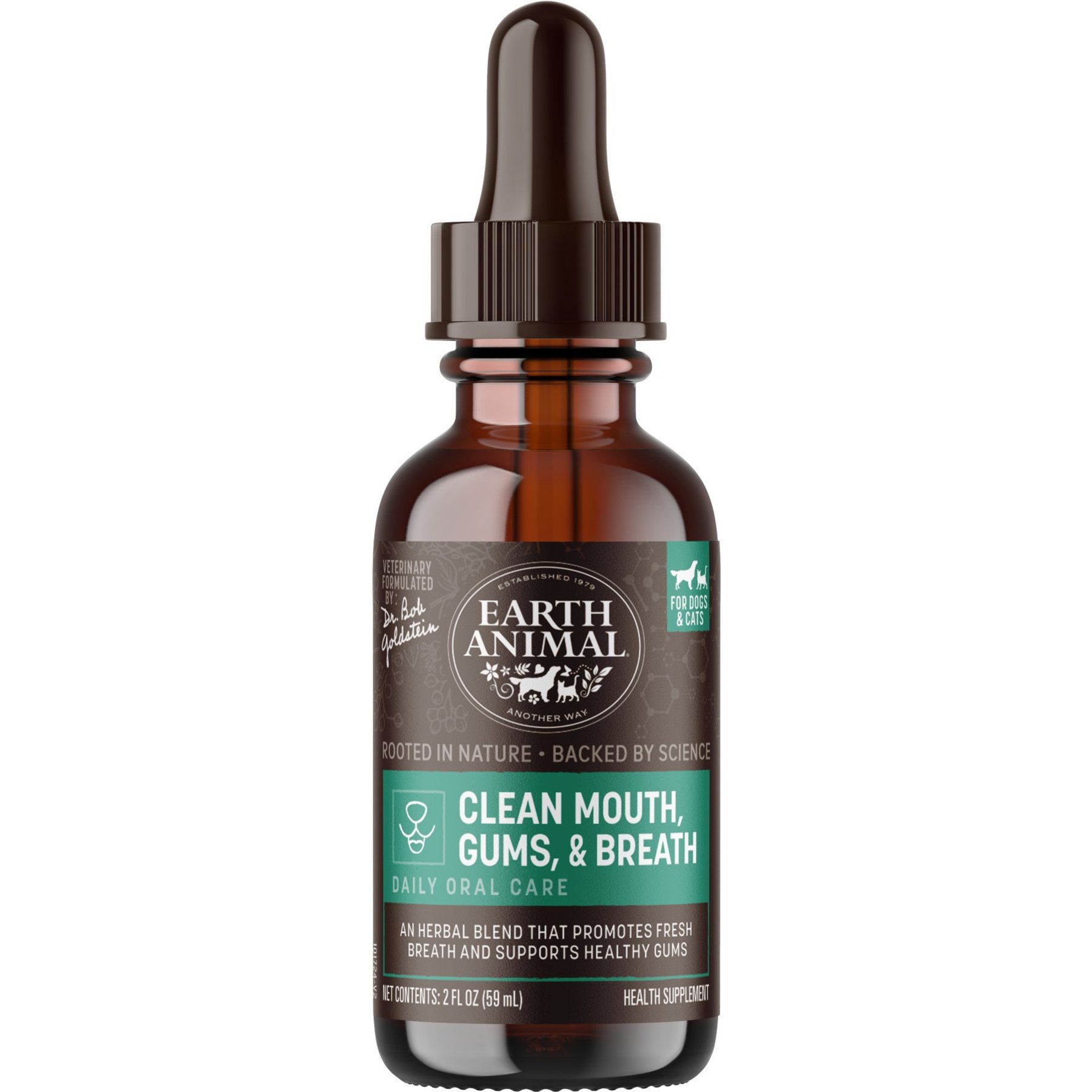 Earth Animal Apothecary Clean Mouth, Gums & Breath Herbal Liquid Dental Supplement for Dogs & Cats, 2-fl oz bottle