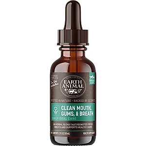 Earth Animal Apothecary Clean Mouth, Gums & Breath Herbal Liquid Dental Supplement for Dogs & Cats, 2-fl oz bottle