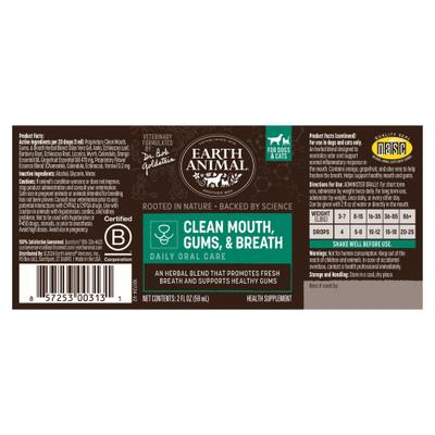 Show full view: Earth Animal Apothecary Clean Mouth, Gums & Breath Herbal Liquid Dental Supplement for Dogs & Cats, 2-fl oz bottle slide 3 of 11