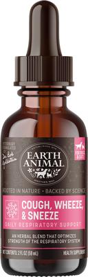 Show full view: Earth Animal Apothecary Cough, Wheeze, & Sneeze Herbal Liquid Respiratory Supplement for Dogs & Cats, 2-fl oz bottle slide 1 of 12