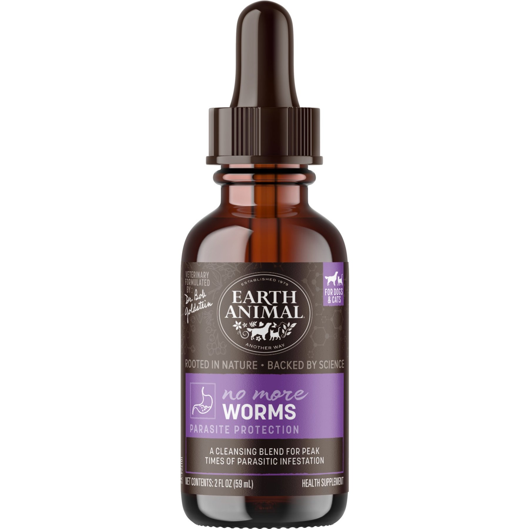 Earth Animal Apothecary No More Worms Herbal Liquid Digestive Supplement for Dogs & Cats, 2-fl oz bottle