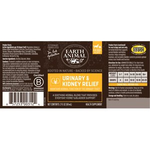 Earth Animal Apothecary Urinary & Kidney Relief Herbal Liquid Supplement for Dogs & Cats, 2-fl oz bottle