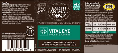 Show full view: Earth Animal Apothecary Vital Eye Herbal Liquid Vision Supplement for Dogs & Cats, 2-fl oz bottle slide 3 of 12