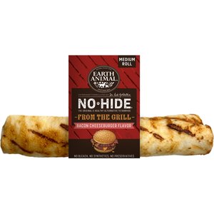 Earth Animal No-Hide From the Grill Medium Rolls Long Lasting Natural Rawhide Free Bacon Cheeseburger Flavor Dog Chews