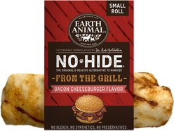 Earth Animal No-Hide From the Grill Small Rolls Long Lasting Natural Rawhide Free Bacon Cheeseburger Flavor Dog Chews