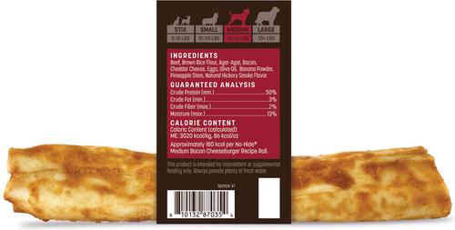 Show full view: Earth Animal No-Hide Medium Roll Long Lasting Natural Rawhide Alternative Barbeque Bacon Cheeseburger Recipe Dog Chew Treat slide 3 of 10