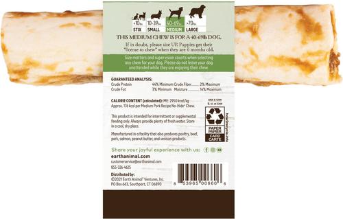 Show full view: Earth Animal No-Hide Medium Rolls Long Lasting Natural Rawhide Alternative Pork Recipe Chew Dog Treats, 1 count slide 3 of 12