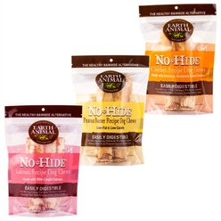 Earth Animal No-Hide Medium Rolls Long Lasting Natural Rawhide Alternative Salmon Recipe, 2 count + Peanut Butter Recipe, 2 count + Chicken Recipe Chew Dog Treats, 2 count