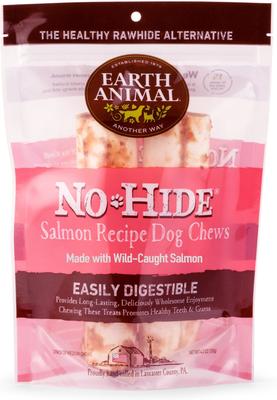 Show full view: Earth Animal No-Hide Medium Rolls Long Lasting Natural Rawhide Alternative Salmon Recipe, 2 count + Peanut Butter Recipe, 2 count + Chicken Recipe Chew Dog Treats, 2 count slide 5 of 10