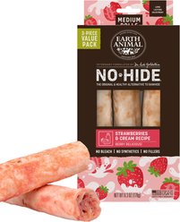 Earth Animal No-Hide Seasonal Medium Rolls Long Lasting Natural Rawhide Alternative Strawberries & Cream Vegetarian Recipe Chew Dog Treats, 3 count