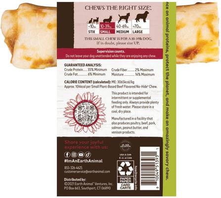 Show full view: Earth Animal No-Hide Small Roll Long Lasting Natural Rawhide Alternative No Beef Vegetarian Recipe Dog Chew Treat slide 3 of 10