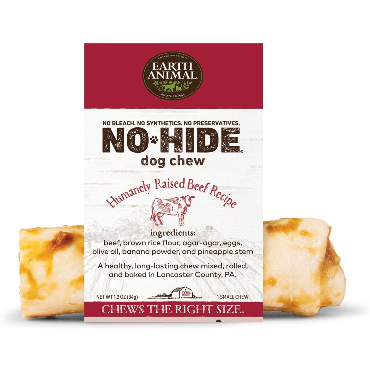 Earth Animal No-Hide Small Rolls Long Lasting Natural Rawhide Alternative Beef Recipe Chew Dog Treats, 1 count