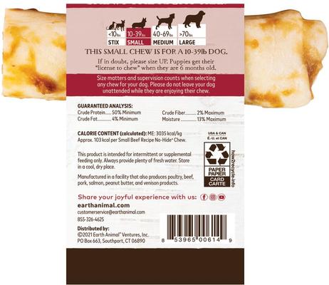 Show full view: Earth Animal No-Hide Small Rolls Long Lasting Natural Rawhide Alternative Beef Recipe Chew Dog Treats, 1 count slide 3 of 12