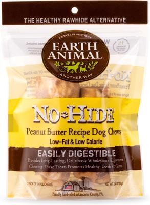 Show full view: Earth Animal No-Hide Small Rolls Long Lasting Natural Rawhide Alternative Chicken Recipe, 2 count + Salmon Recipe, 2 count + Peanut Butter Vegetarian Recipe Chew Dog Treats, 2 count slide 8 of 9
