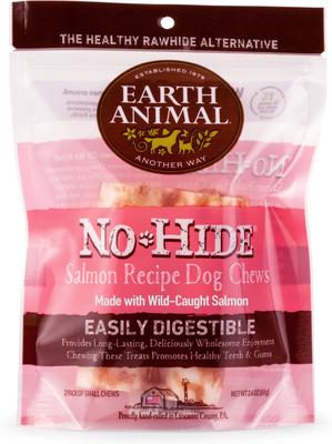Show full view: Earth Animal No-Hide Small Rolls Long Lasting Natural Rawhide Alternative Chicken Recipe, 2 count + Salmon Recipe, 2 count + Peanut Butter Vegetarian Recipe Chew Dog Treats, 2 count slide 5 of 9