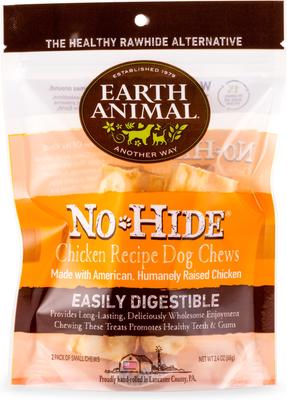 Show full view: Earth Animal No-Hide Small Rolls Long Lasting Natural Rawhide Alternative Chicken Recipe, 2 count + Salmon Recipe, 2 count + Peanut Butter Vegetarian Recipe Chew Dog Treats, 2 count slide 2 of 9